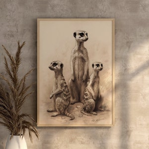 Cute Meerkats Art Instant Download Meerkat Sketch Safari Animal Wildlife Decoration Meerkat Printable Art