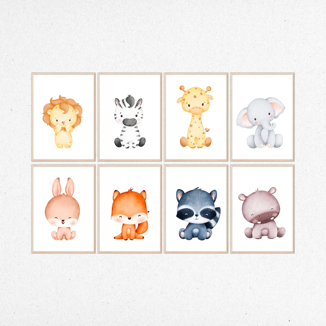 PRINTABLE Set of 8 Baby Animal Prints for Nursery Wall Art, Safari ...