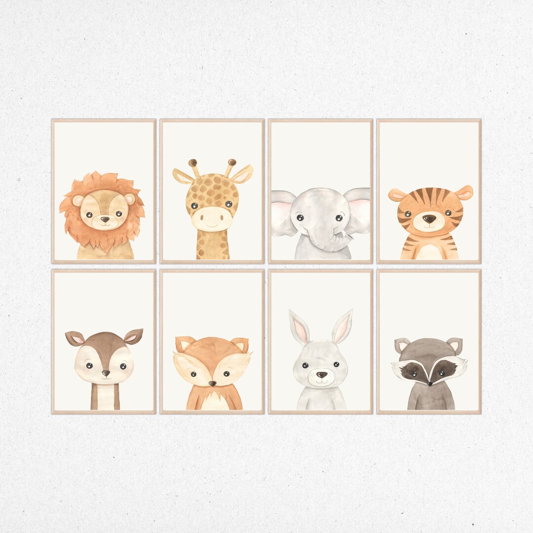 PRINTABLE Set of 8 Watercolor Animal Prints for Nursery Wall Art ...