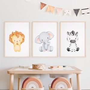 Safari Nursery Prints Set of 3 - Jungle Baby Animal Prints Safari Nursery Decor, Elephant Nursery Art, Giraffe Jungle Nursery Decor