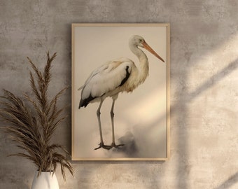 Printable Stork Bird Living Room Decor Digital Download Bird Printables Stork Art Bird Stork Print Minimalistic Bird