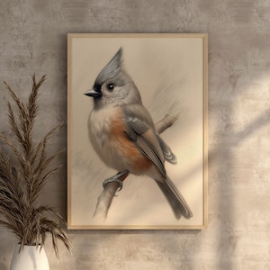 Tufted Titmouse Wall Art Song Bird Illustration Decorative Bird Art Gift For Her