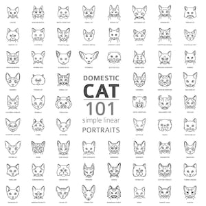Pacote de clipart de linha simples de retrato de gato, PNG de alta qualidade, presente para gatos mamãe e papai, artesanato digital, download digital clipart