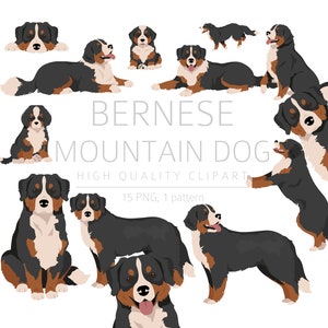 Bernese Mountain dog Clipart Bundle, Sennenhund puppy clipart, Dog High Quality PNG for gift, Digital Craft, Digital Download Clipart
