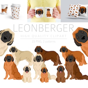 Leonberger clipart bundel, zachte leeuw puppy clipart, hoge kwaliteit PNG, cadeau voor hond moeder vader, digitale ambachtelijke, digitale download, hond Memorial
