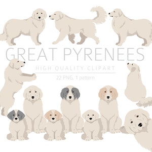 Pack Clipart des Grandes Pyrénées, clipart chiot berger des Pyrénées, chien PNG de haute qualité, cadeaux chiens maman, artisanat numérique, téléchargement numérique Clipart