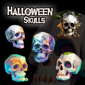 13 illustrations de crânes | Halloween, transparent | Collection de cliparts vibrante | Pack d'art numérique