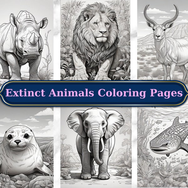 Unique and Educational Extinct Animal Coloring Pages - Exquisite Extinct Animals Coloring Pages for Nature Enthusiasts - Instant Download