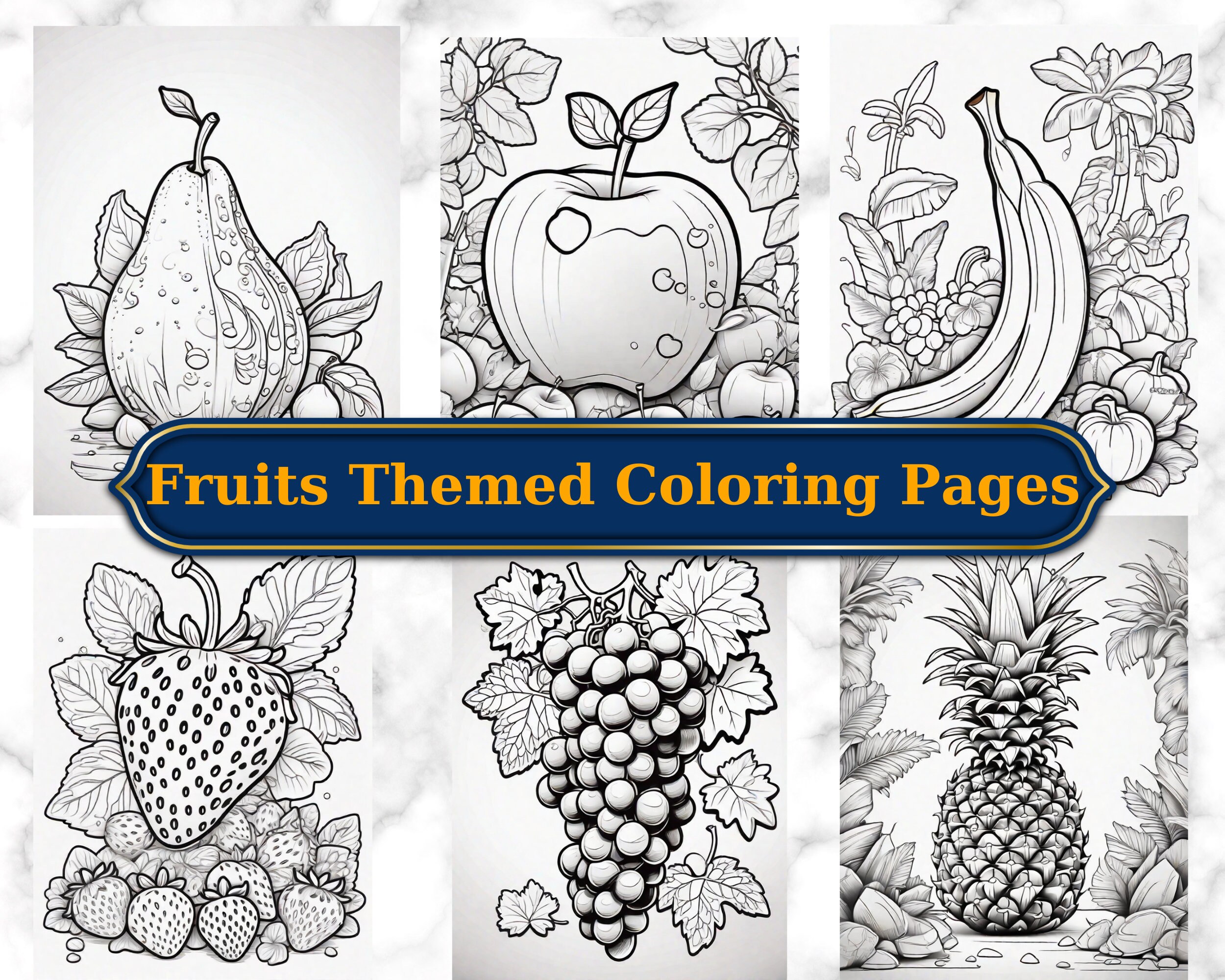 Vibrant Fruit Coloring Pages Printable Fruit Illustrations - Etsy