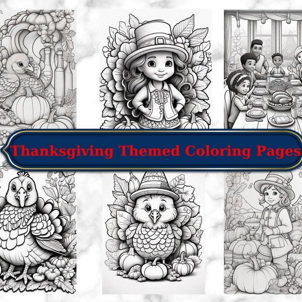 Coloriages de Thanksgiving | Art imprimable de dinde et de citrouille d'automne | Pages à colorier des Fêtes à téléchargement immédiat pour enfants et adultes