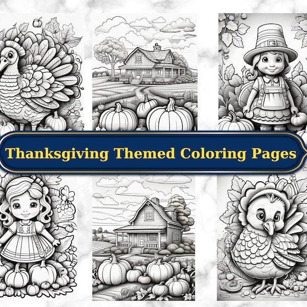 Coloriages de Thanksgiving | Art imprimable de la dinde et de la citrouille d’automne | Coloriages de vacances à téléchargement instantané pour enfants et adultes