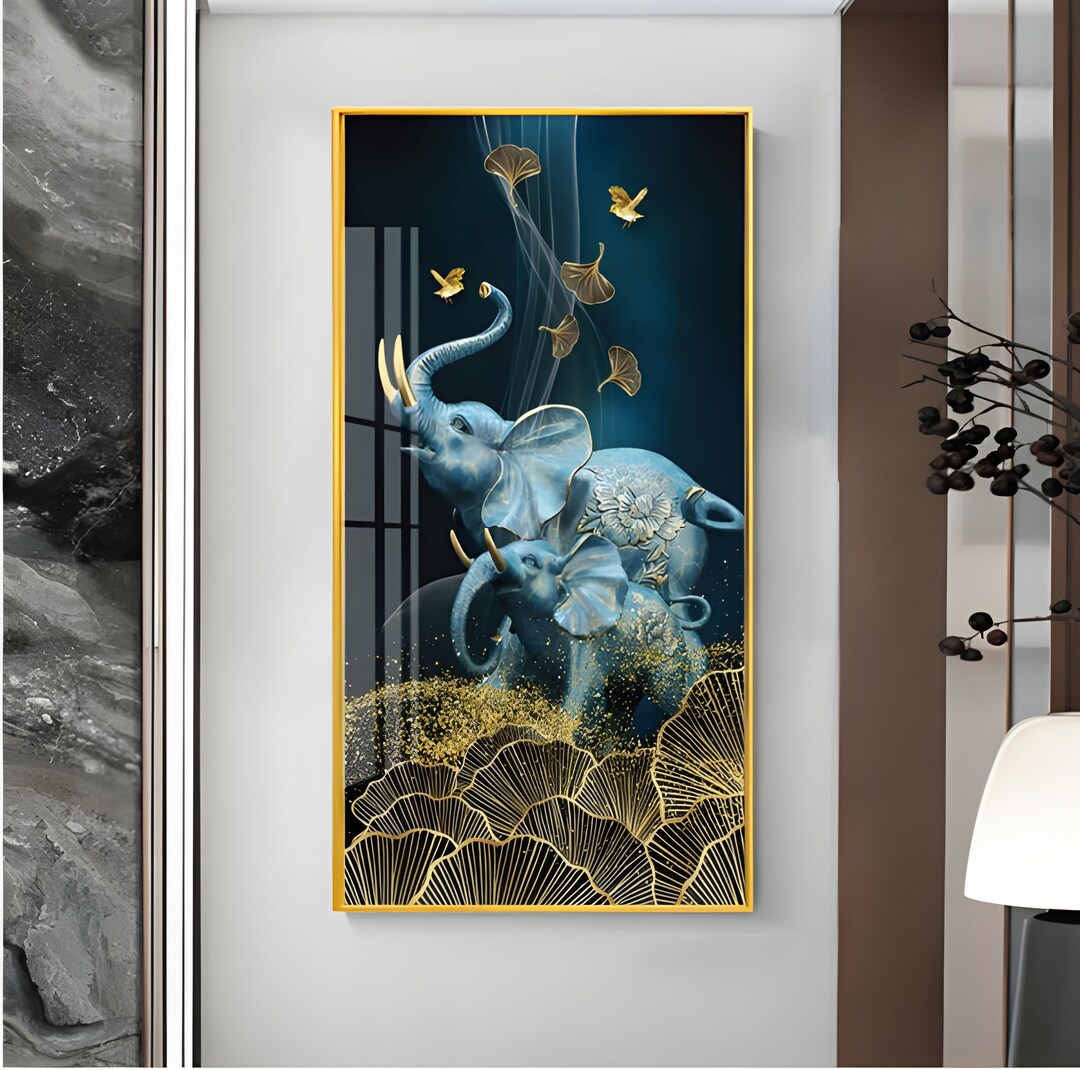 Elephant Glass Painting Luxury Style Tempered Glass Wall Art Etsy