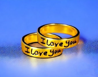 4mm I Love You Gold Rhodium Ring, I Love You Band Ring, Personalized Ring, Mens Ring, Gift For Men, Promise Ring, Wedding Gift For Him