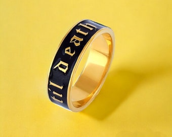 Enamel Till Death Ring Women Personalized Enamel Band in 925k Sterling Silver Black Enamel Band Ring Gold Til Death Ring Gift For Girlfriend