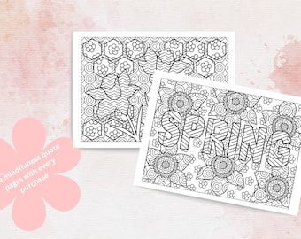 Spring Mindfulness Colouring Pages with Free Gift - Printable Sheets for Stress Relief & Relaxation