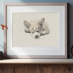 Pembroke Welsh Corgi Fine Art Print, Dog Decor, Dog Owner Gift, Dog Print, Dog Drawing, Puppy Drawing, Sleeping Dog, Dog Portrait Art