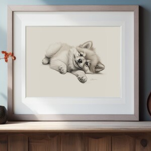 Puppy Drawing, Dog Portrait Art, Dog Decor, Dog Drawing, Pomeranian Fine Art Print, Sleeping Dog, Dog Print, Dog Owner Gift, Dog Art.