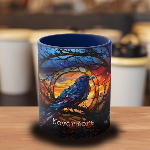 Edgar Allen Poe Nevermore Raven Quote Stained Glass Mug - Perfect Poetry Lover Gift