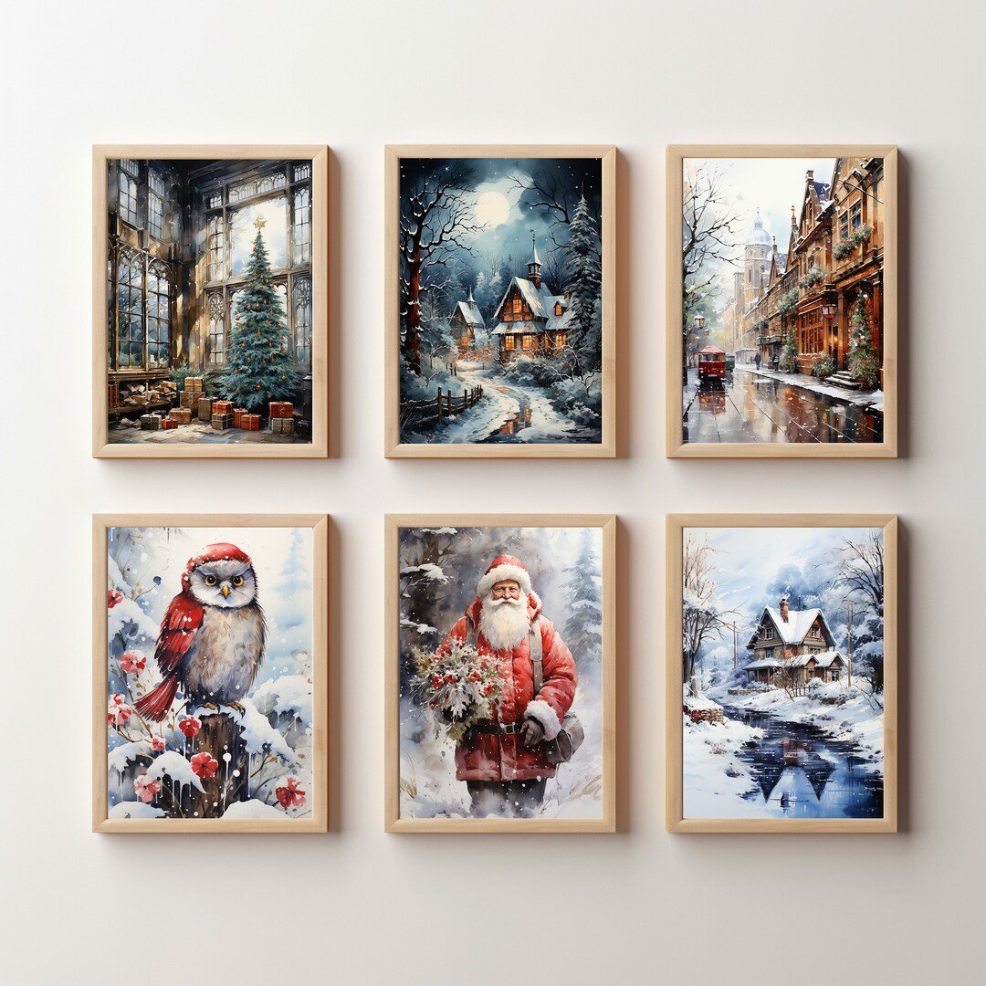 Set of 6 Watercolor Winter Scenes Wall Art Printable Digital Etsy