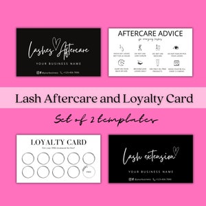 Loyalty Card Templete Lash Aftercare Template Set Bundle Lashes Aftercare Printable Canva Template Discount Card Lash Tech Template