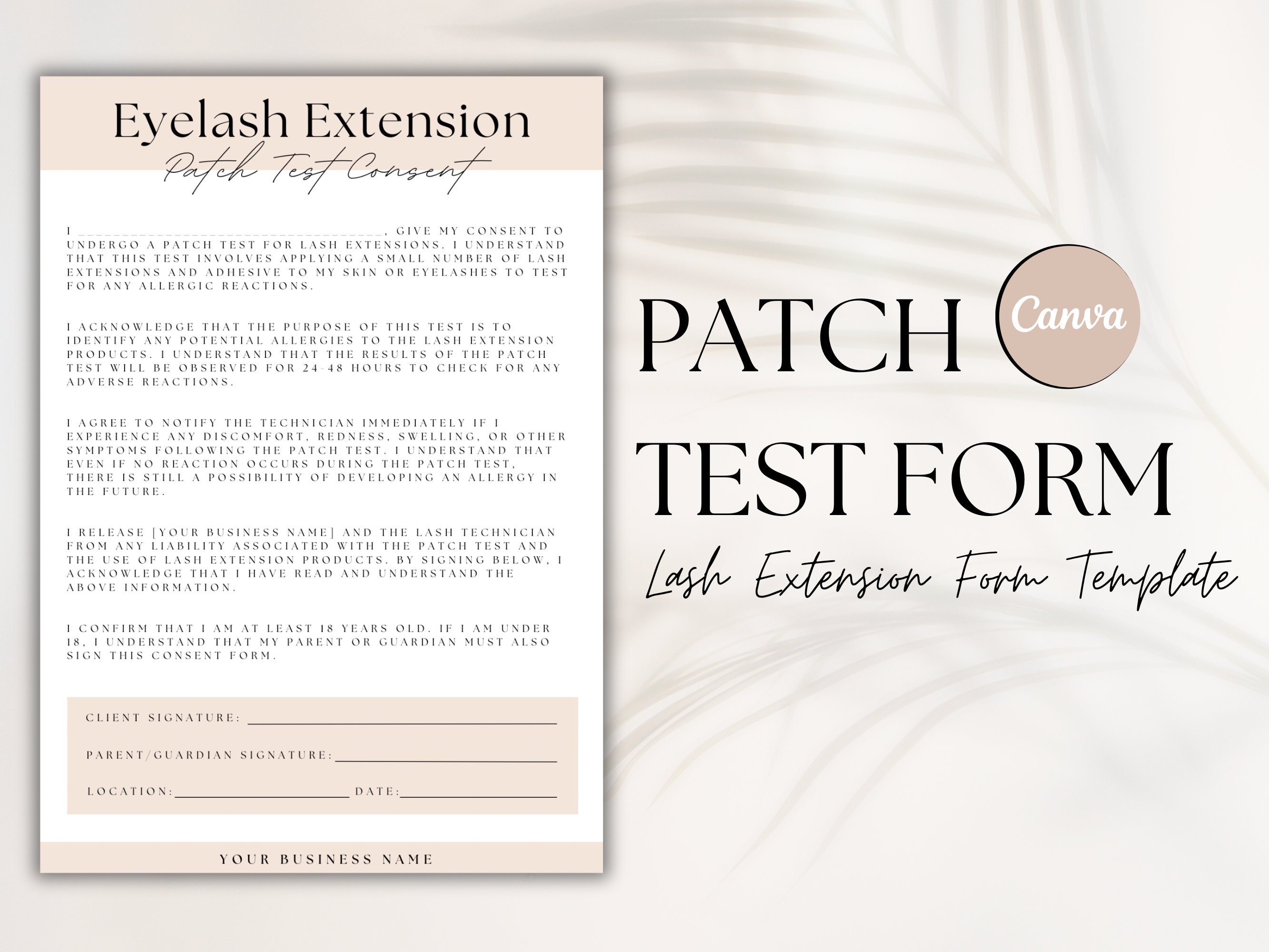 Lash Extension Patch Test Form Template: Salon Esthetician Form (canva ...