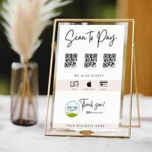 Scannen om te betalen-teken Betalen om te scannen-sjabloon Kaart Scannen om te betalen Contant bewerkbare QR-codebord Afdrukbare sjabloon voor betalingsbord