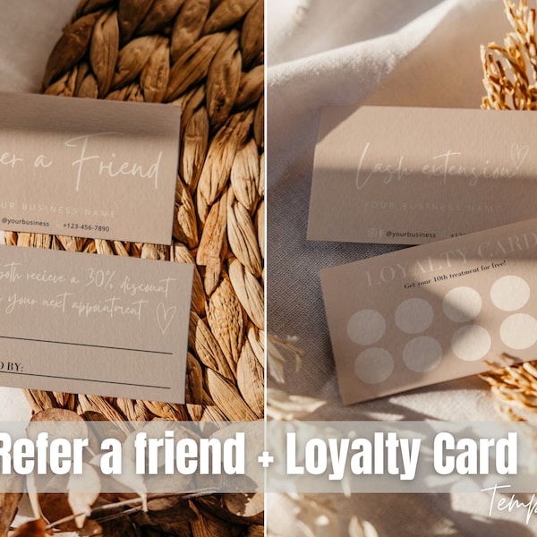 Loyalty Card And Refer A Friend Card Template Bundle Refferal Card Discount Card Beauty Salon Discount Card Template Lash Tech Card Template