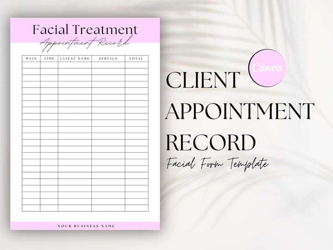 Facial Appointment Record Template: Canva Editable Form (digital ...