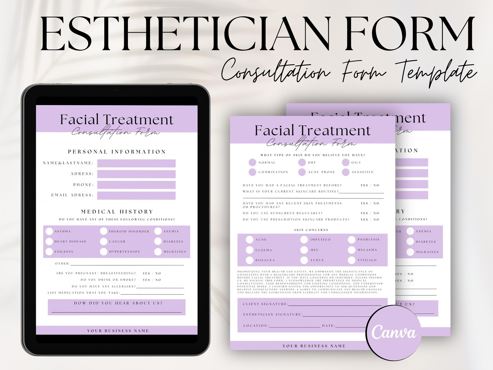 Facial Form Facial Consultation Form Template: Esthetician Intake (digital) - Etsy