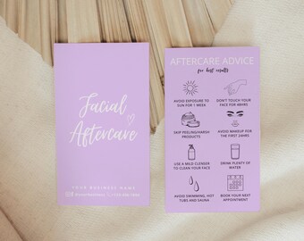 Esthetician Facial Aftercare Card Template: Care Instructions (Canva Editable)