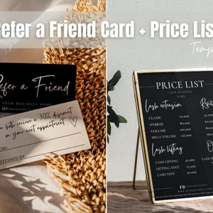 Referral Card Template Refer a Friend Card Discount Card Lash Price List Template Beuty Price List Template Lash Extension Price List Bundle