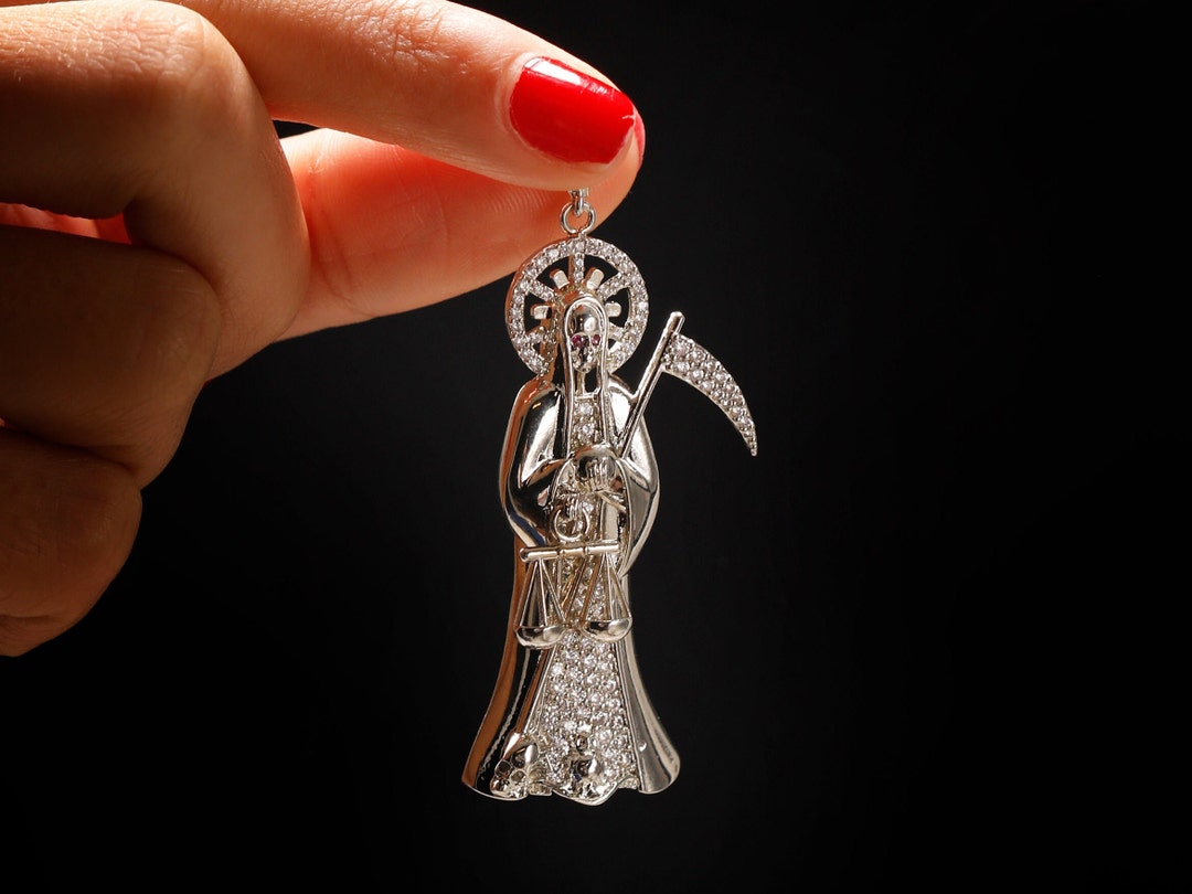 14k Yellow Gold La Santa Muerte Necklace For Women And Men - Holy...