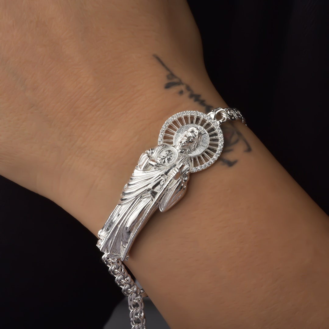Sterling Silver St. Jude Medal Bracelet For Men & Women - Religious Protection Jewelry Gift