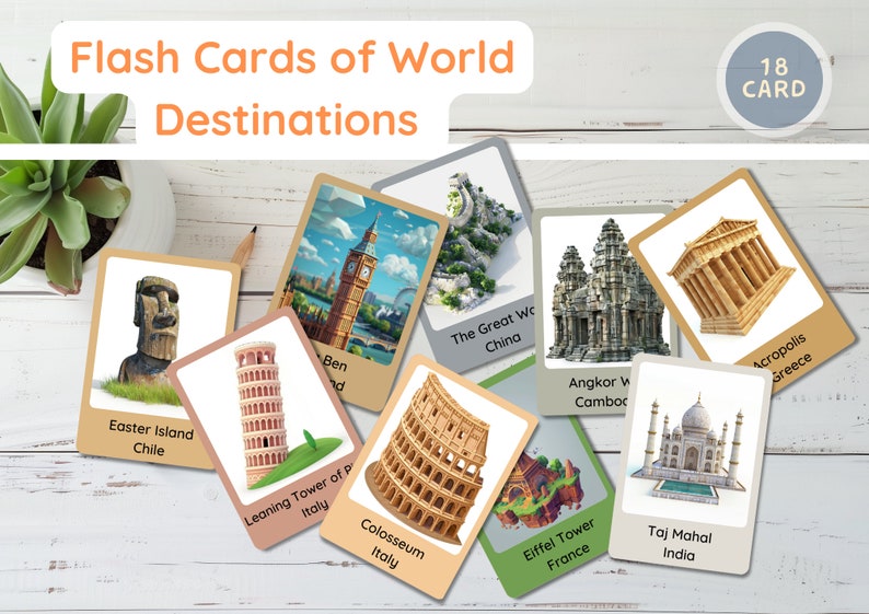 Flash Cards of World Landmarks Digital Download Educational Travel Learning Tool Printable ...