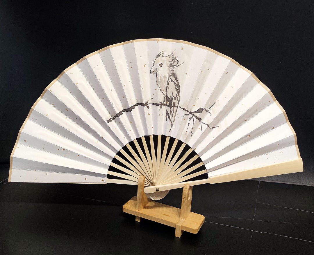 Hand Painted Bird Folding Fan - Etsy
