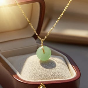 Green Stone Pendant Nceklace Jade Donut Pendant Necklace