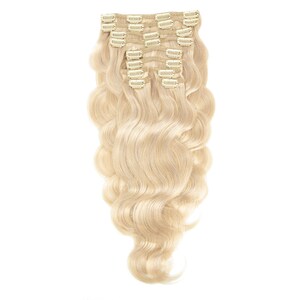 Clip In Wavy Human Hair Extensions #18a/60 Ash and Platinum Blonde 22"