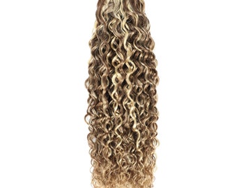 Weft Curly Hair Extensions #8a/60 Dark Ash Brown and Platinum Blonde Mix