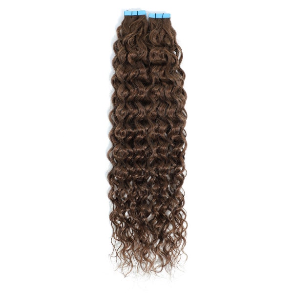 Curly Tape Human Hair Extensions 3b  #4 Chestnut Brown