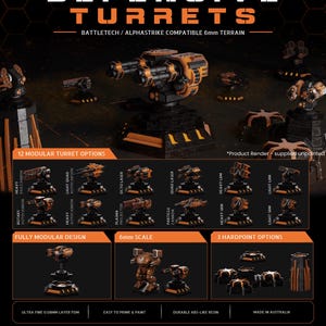 HEXTECH Defensive Turrets | Battletech Alpha Strike Compatible Terrain | 6mm Scale Tabletop Wargaming | Modular Turrets