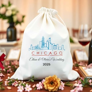 Chicago Bachelorette Gift Bags, Chicago Bridal Shower Favors, Chicago Skyline, Chicago Favor Bags, Custom bag for Chicago Trip,Christmas bag
