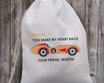 Race Car Birthday Bag-Kids Birthday Favors-Customized Goodie Bag-Custom Name-Children's Name Bag-Kids Party Favor-Racing BY Birthday