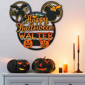 Happy Halloween Metal Sign, Spooky Cat Pumpkin Metal Wall Hanging, Haunted House Style Halloween Sign, Trick or Treat Sign for Home Decor