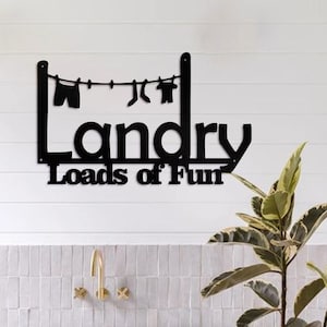 Laundry Sign For Laundry Room Décor, Laundry Wall Art Decoration With Clothes Drying Pattern, Loads Of Fun Sign, Laundry Gift