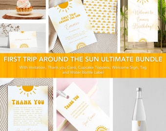 First Trip Around the Sun Birthday Invitation Package First Sun Celebration Decorations My Sun Party Decorations EDITABLE Invitation Kit