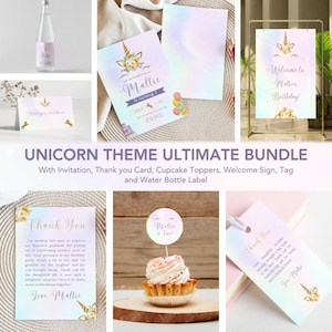 Enchanted Unicorn Birthday Invitation Package Unicorn Party Decorations EDITABLE Invitation Activity Kit Unicorn-themed template