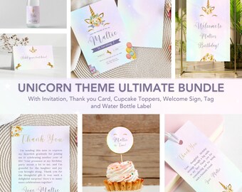 Enchanted Unicorn Birthday Invitation Package Unicorn Party Decorations EDITABLE Invitation Activity Kit Unicorn-themed template