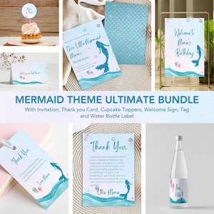 Mermaid Birthday Invitation Package Mermaid Decorations My Mermaid Splash Party Decorations EDITABLE Invitation Activity Kit Ocean-themed immagine 1