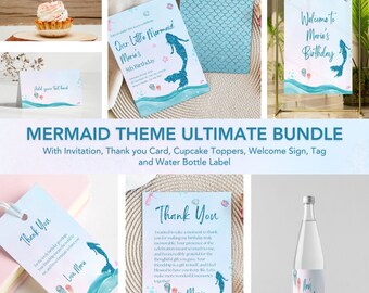 Mermaid Birthday Invitation Package Mermaid Decorations My Mermaid Splash Party Decorations EDITABLE Invitation Activity Kit Ocean-themed