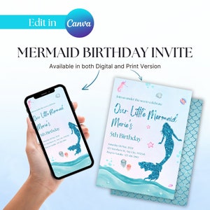 Mermaid Birthday Invitation Mermaid Birthday Invite Girl Under the Sea Party Theme EDITABLE Instant Digital Invite Original immagine 1